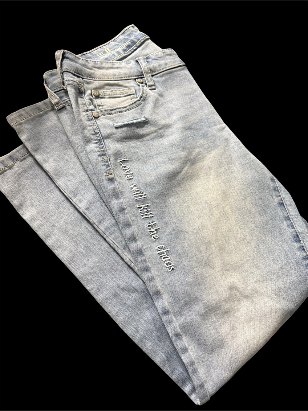 CP Jeans Ankle Skinny Size 11 Embroidered Love Will Kill the Chaos